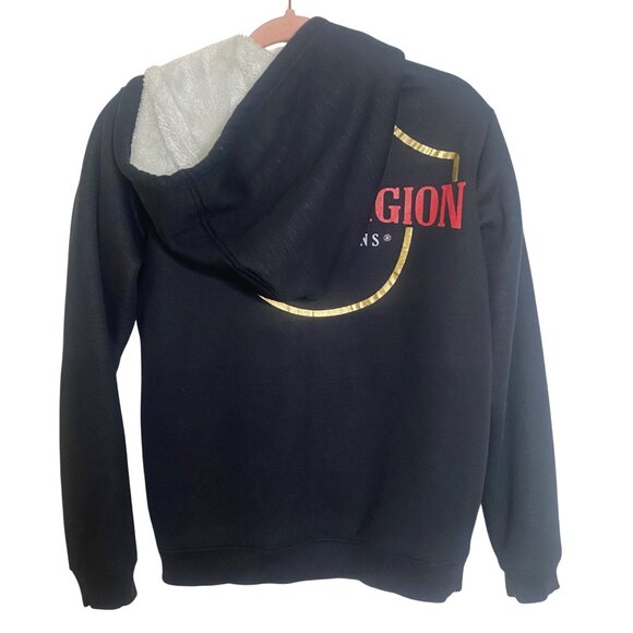 True Religion Hoodie Jacket Youth L 14-16 Black Sherpa Lined Zip-Up - Picture 3 of 11